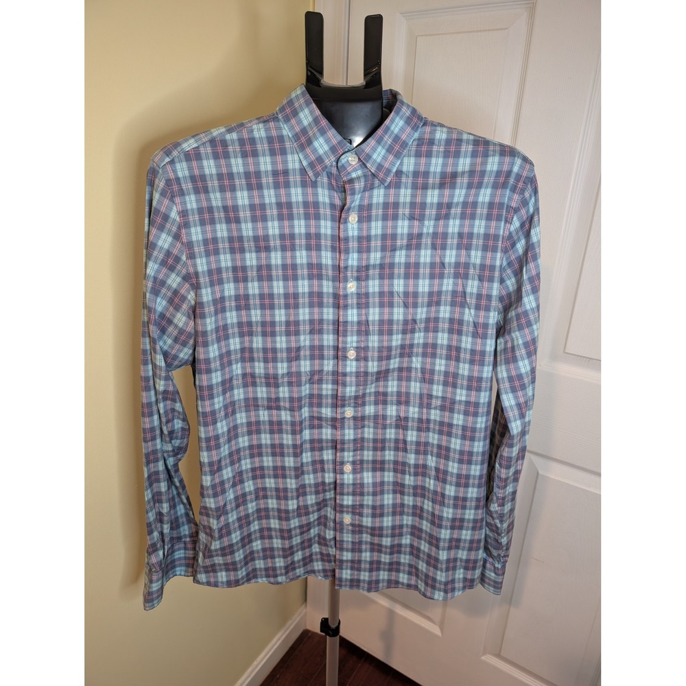 Faherty Movement Shirt Mens Supima Cotton Plaid Long Sleeve Button Down - Size M